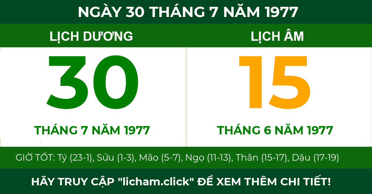 lịch âm ngày 30 tháng 7 năm 1977