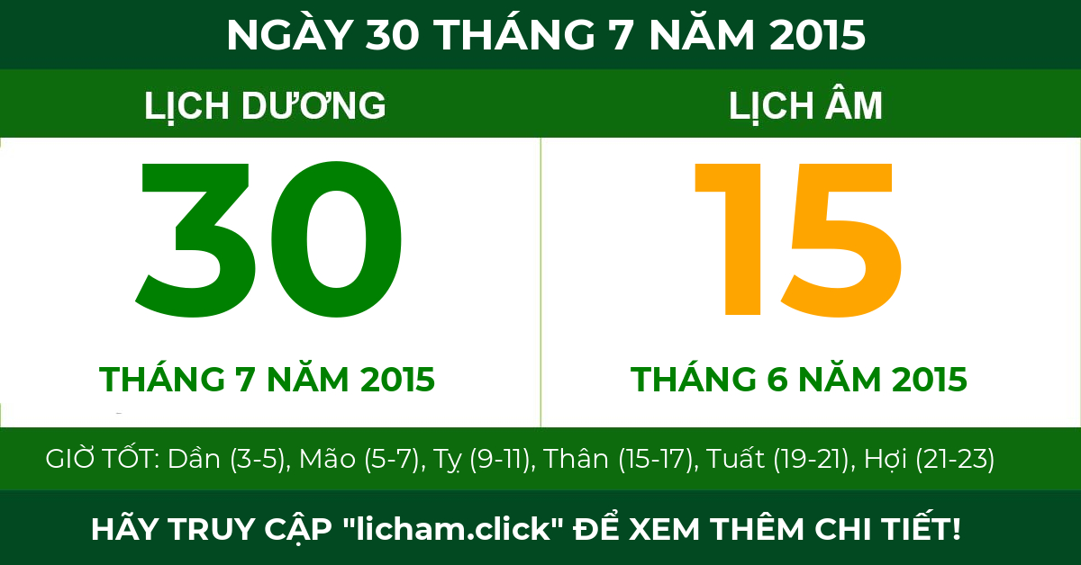 lịch âm ngày 30 tháng 7 năm 2015