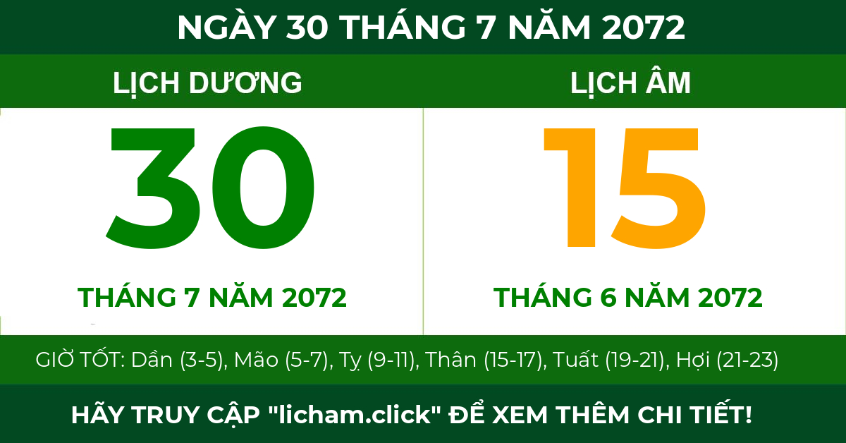 lịch âm ngày 30 tháng 7 năm 2072