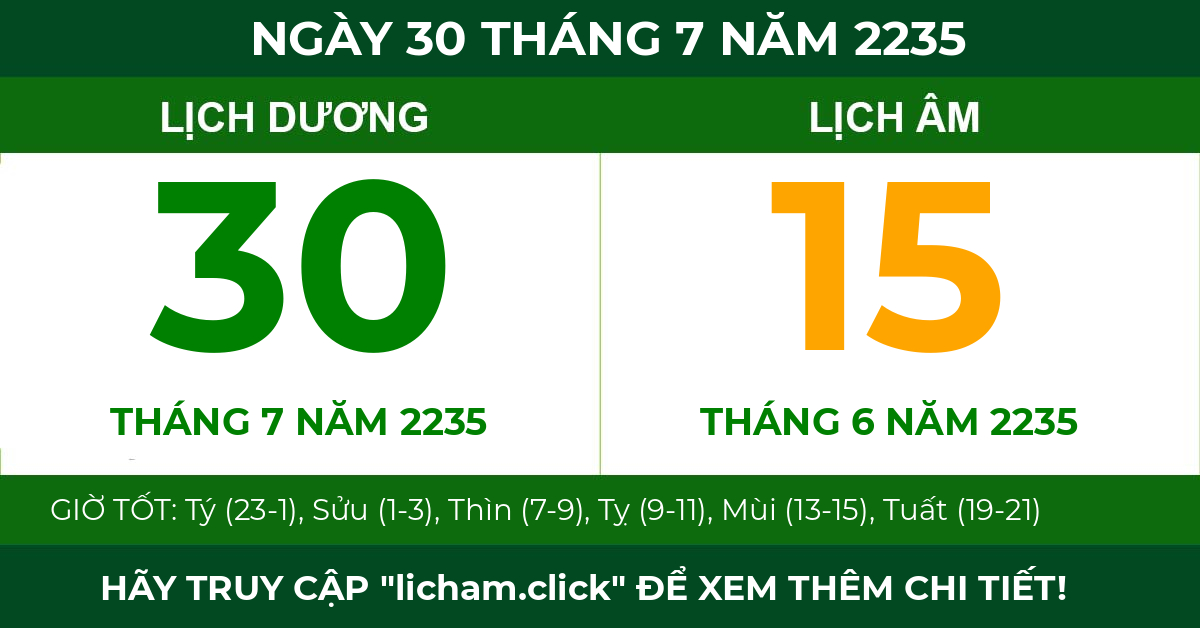 lịch âm ngày 30 tháng 7 năm 2235