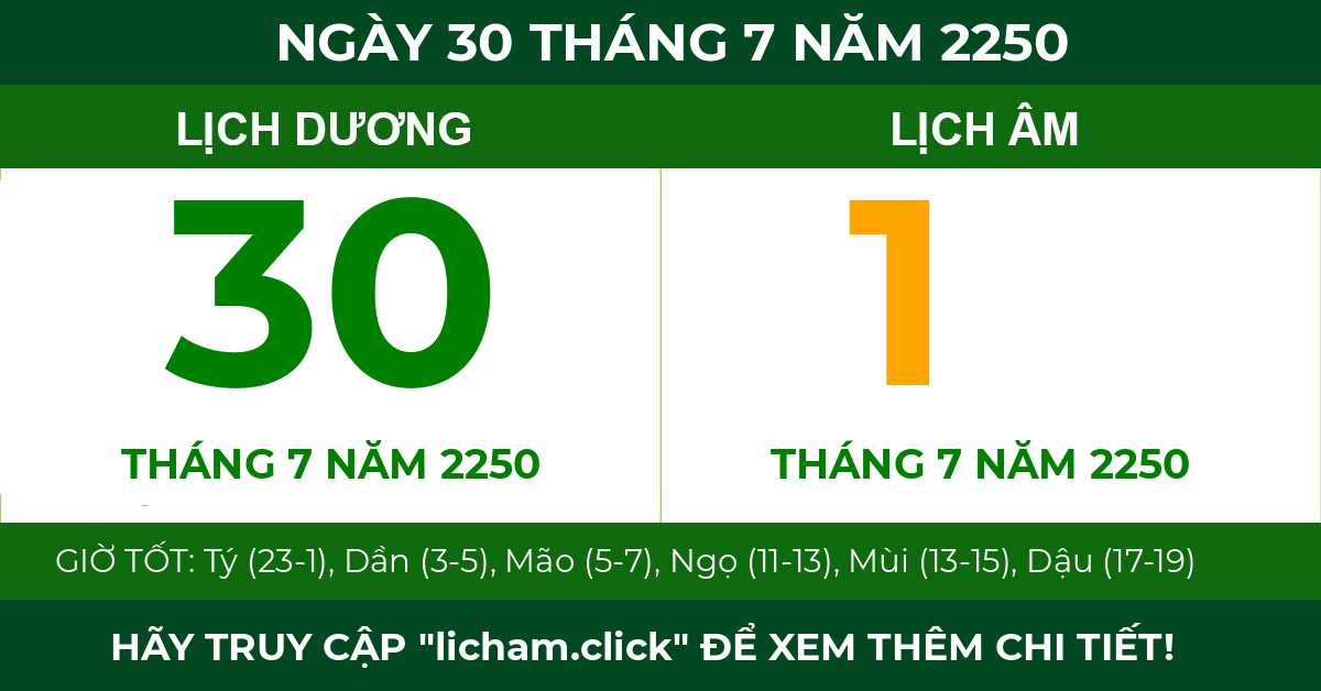 lịch âm ngày 30 tháng 7 năm 2250