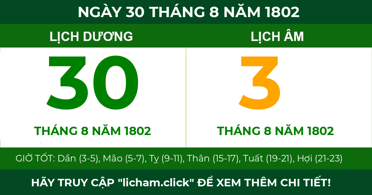 lịch âm ngày 30 tháng 8 năm 1802