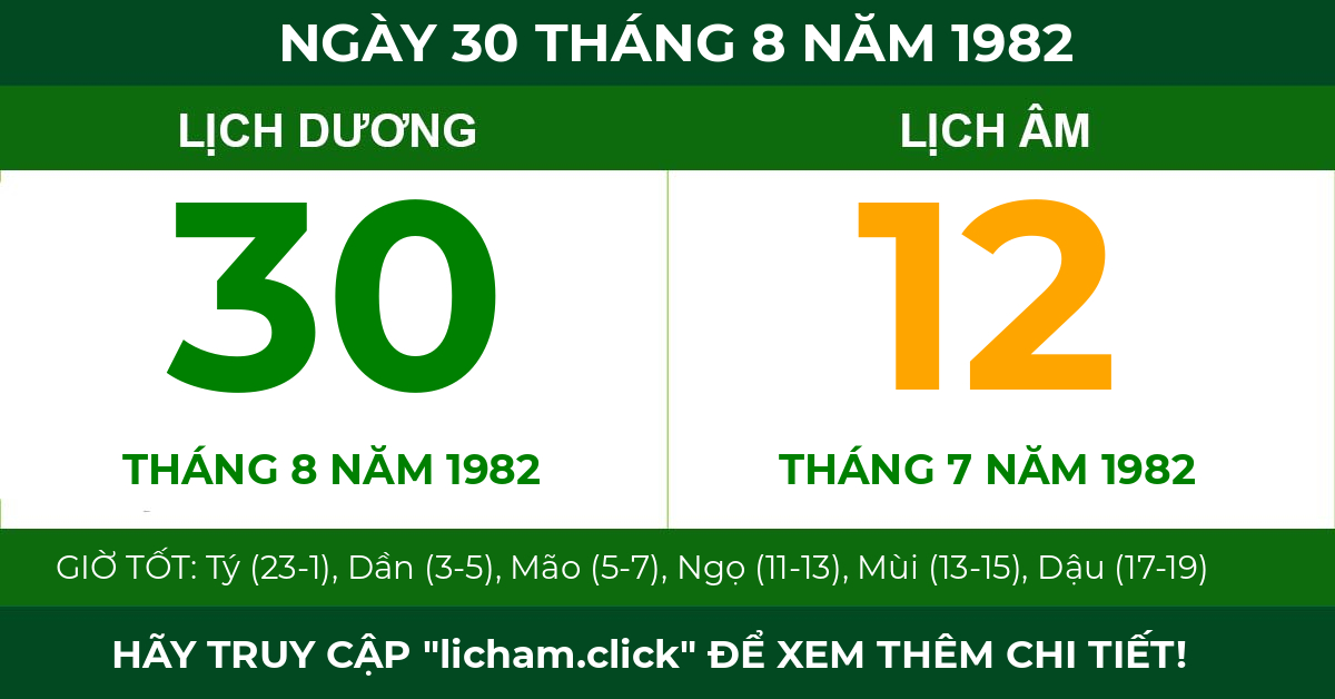 lịch âm ngày 30 tháng 8 năm 1982