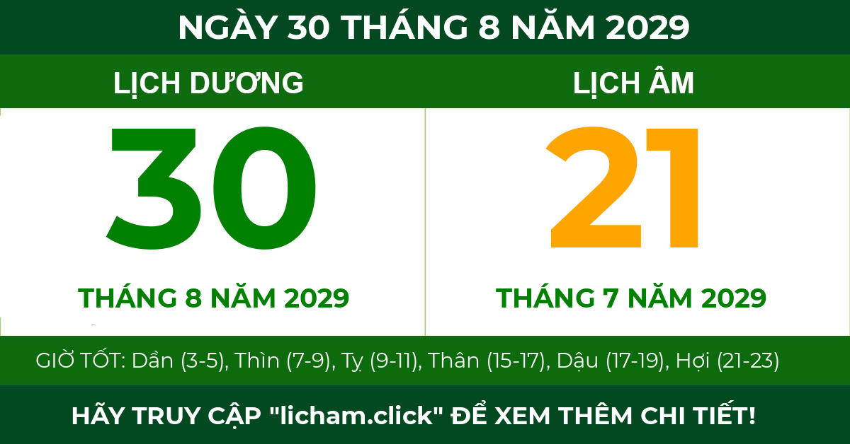 lịch âm ngày 30 tháng 8 năm 2029