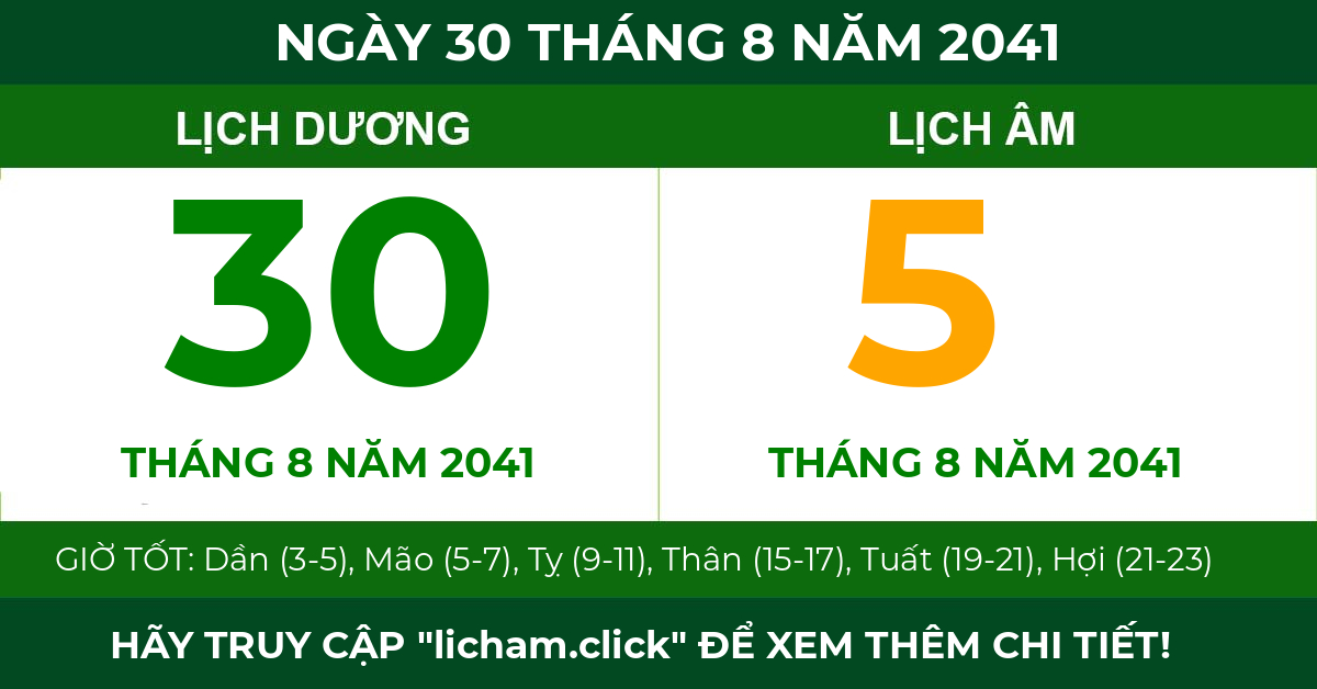 lịch âm ngày 30 tháng 8 năm 2041