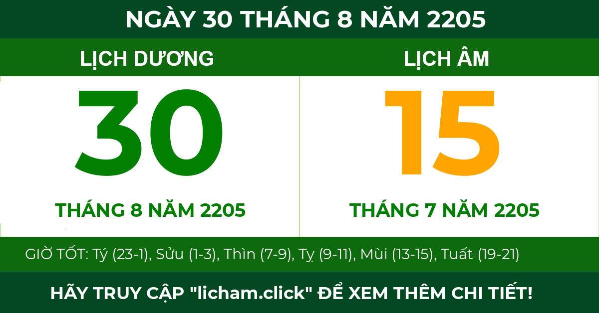 lịch âm ngày 30 tháng 8 năm 2205