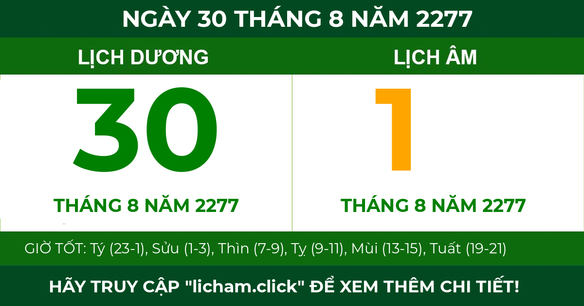 lịch âm ngày 30 tháng 8 năm 2277