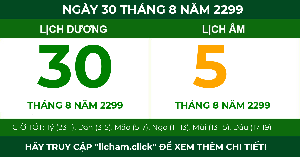 lịch âm ngày 30 tháng 8 năm 2299