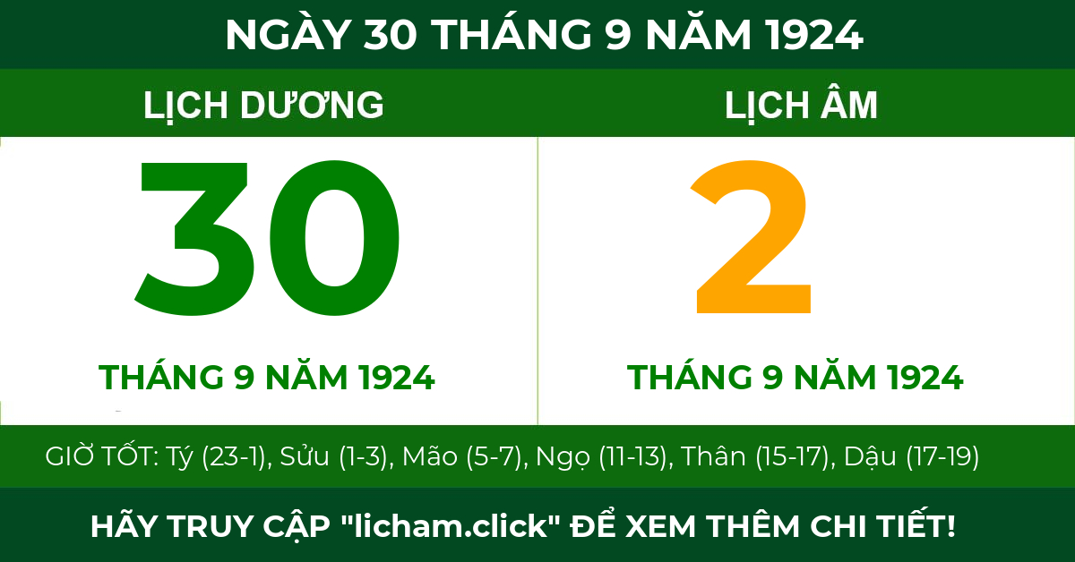 lịch âm ngày 30 tháng 9 năm 1924