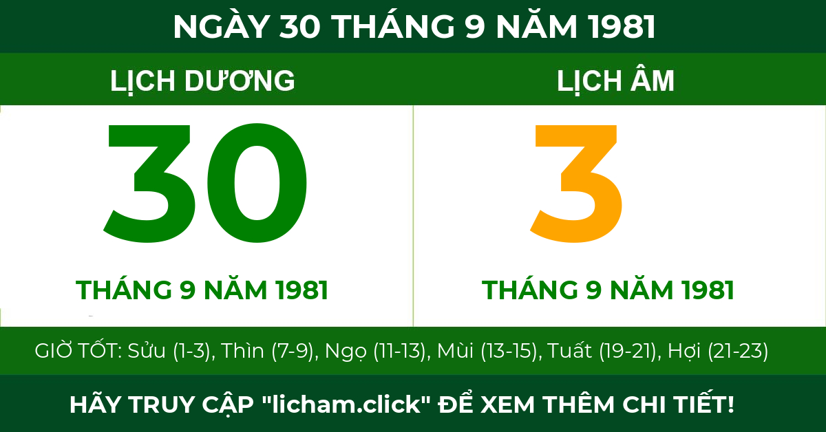 lịch âm ngày 30 tháng 9 năm 1981