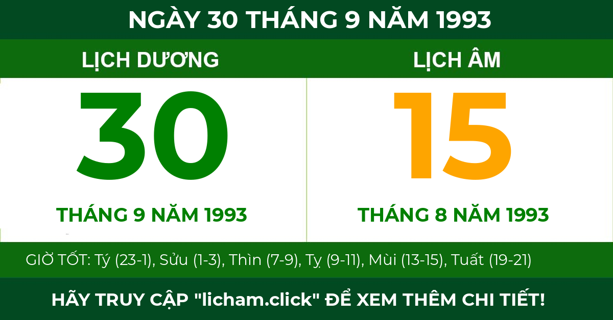 lịch âm ngày 30 tháng 9 năm 1993