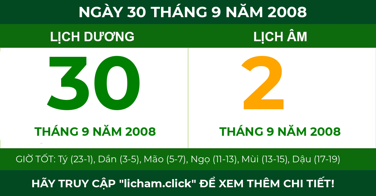 lịch âm ngày 30 tháng 9 năm 2008