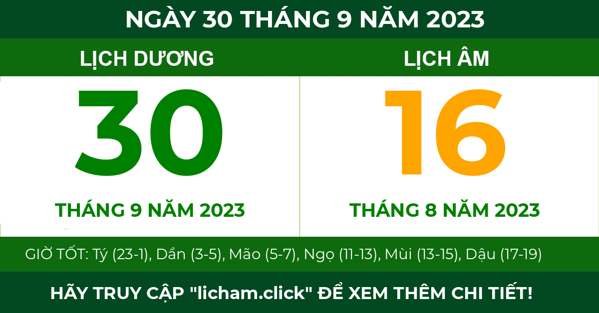 lịch âm ngày 30 tháng 9 năm 2023