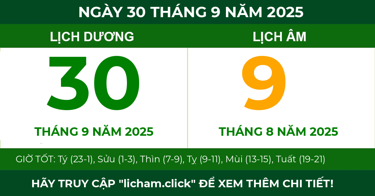 lịch âm ngày 30 tháng 9 năm 2025