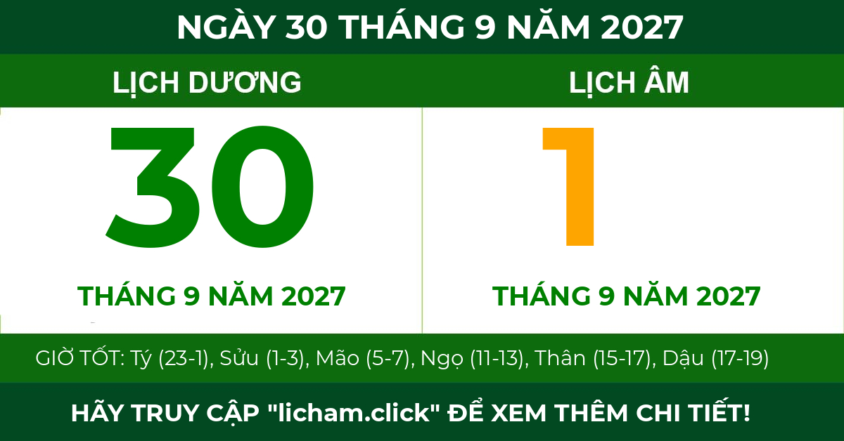 lịch âm ngày 30 tháng 9 năm 2027