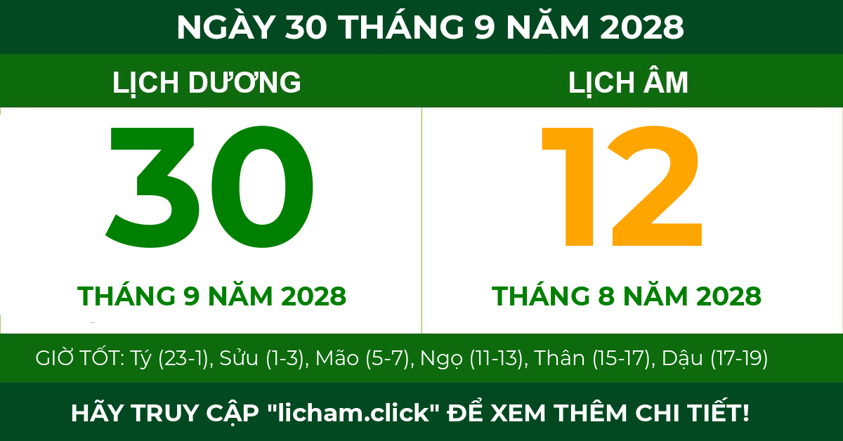 lịch âm ngày 30 tháng 9 năm 2028