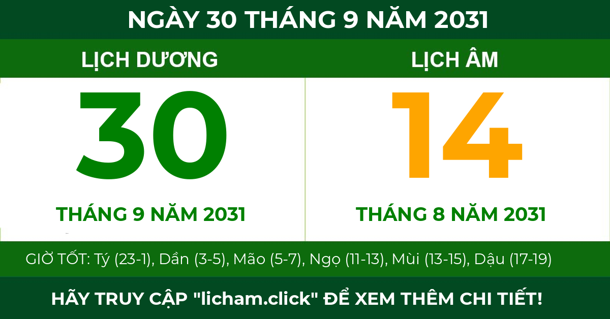 lịch âm ngày 30 tháng 9 năm 2031