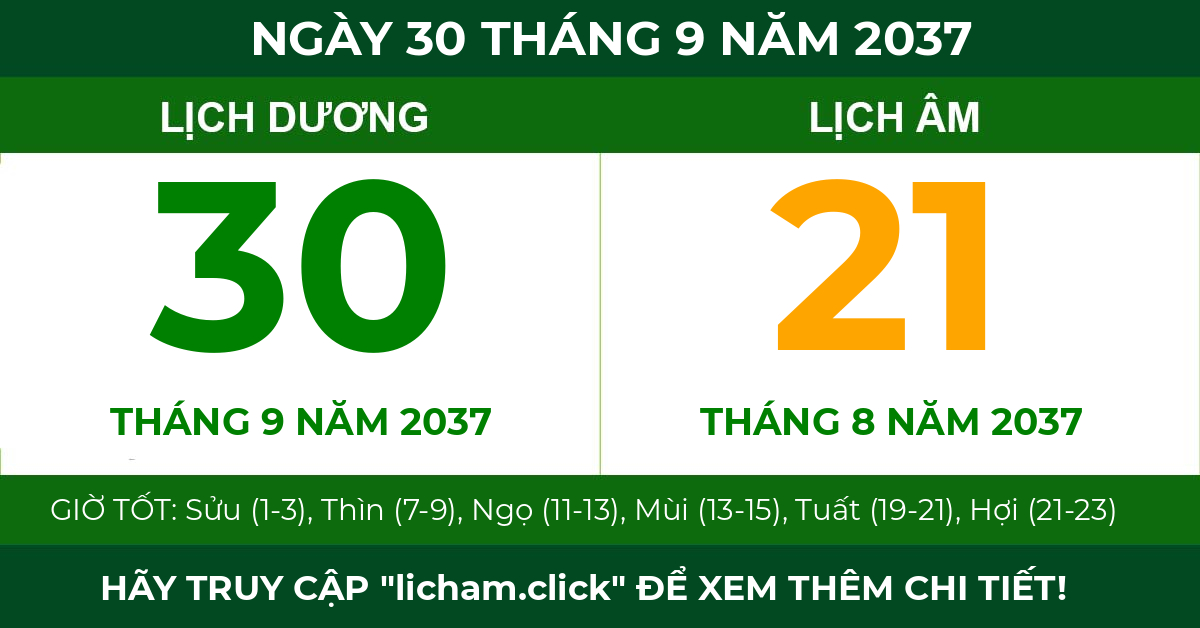 lịch âm ngày 30 tháng 9 năm 2037