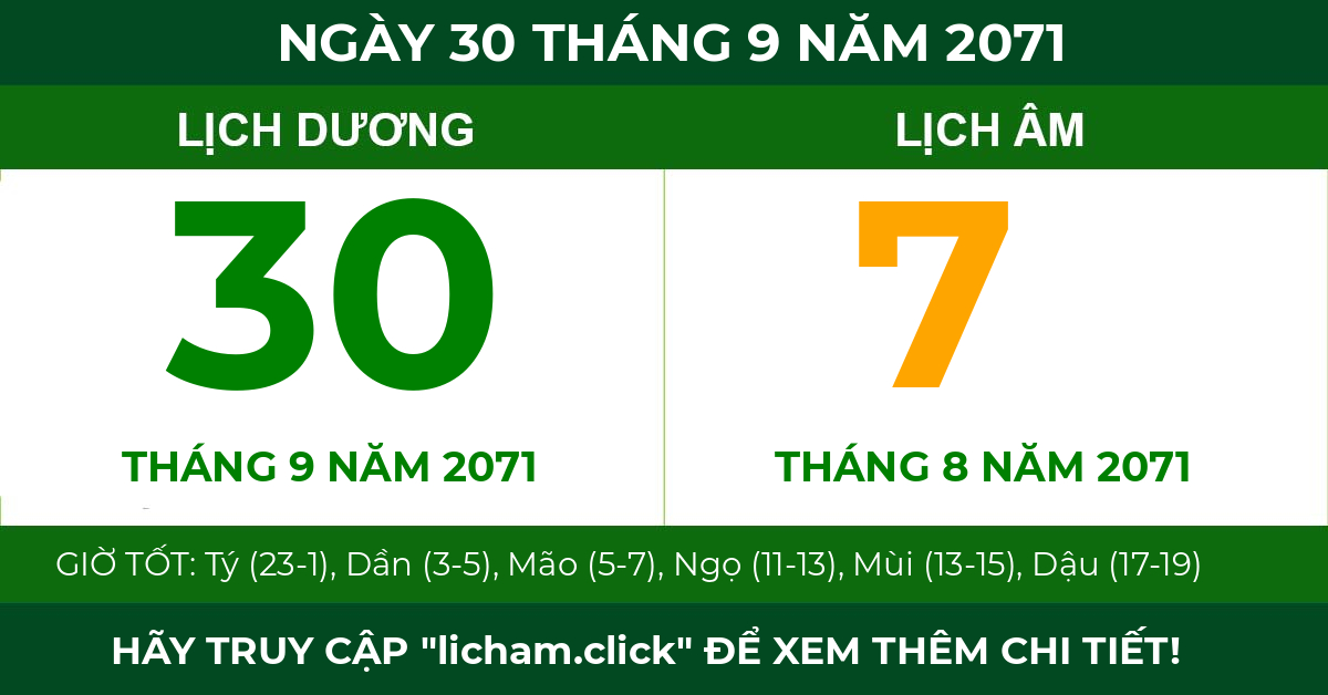 lịch âm ngày 30 tháng 9 năm 2071