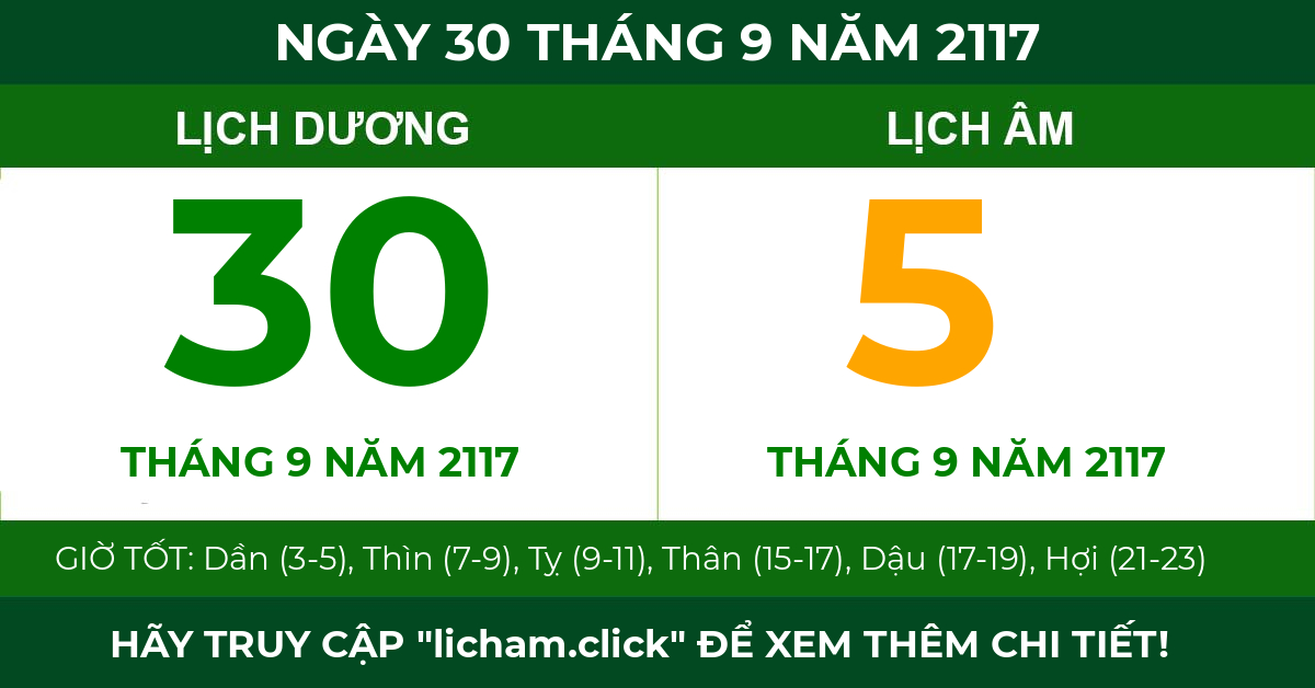lịch âm ngày 30 tháng 9 năm 2117