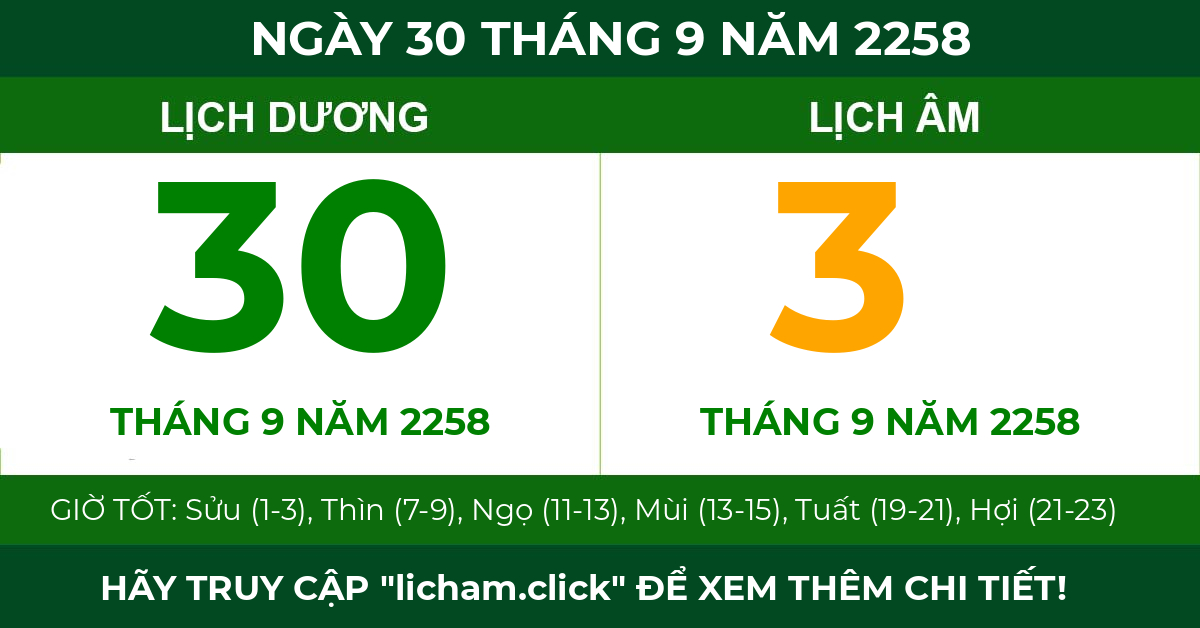 lịch âm ngày 30 tháng 9 năm 2258