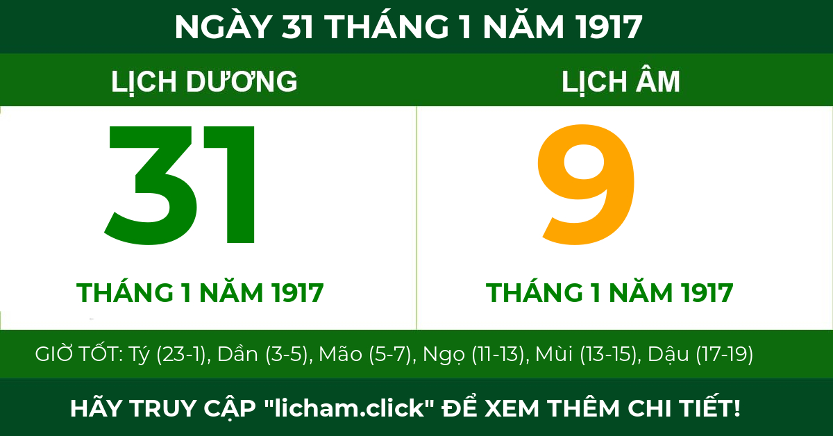 lịch âm ngày 31 tháng 1 năm 1917