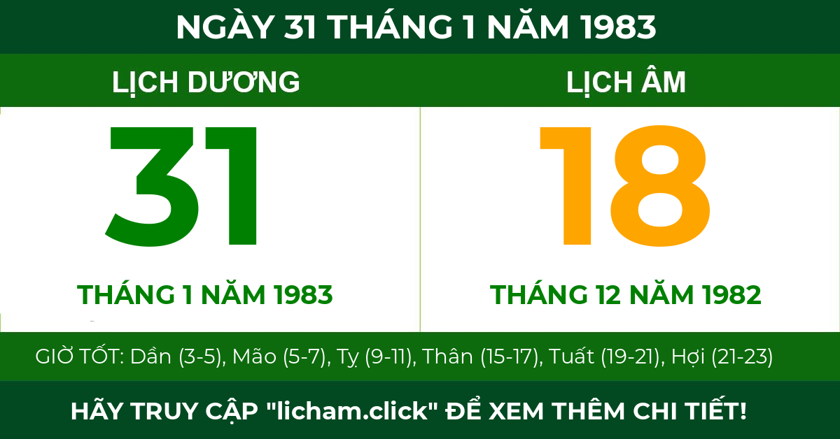 lịch âm ngày 31 tháng 1 năm 1983