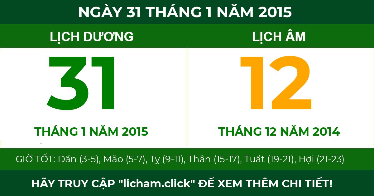 lịch âm ngày 31 tháng 1 năm 2015