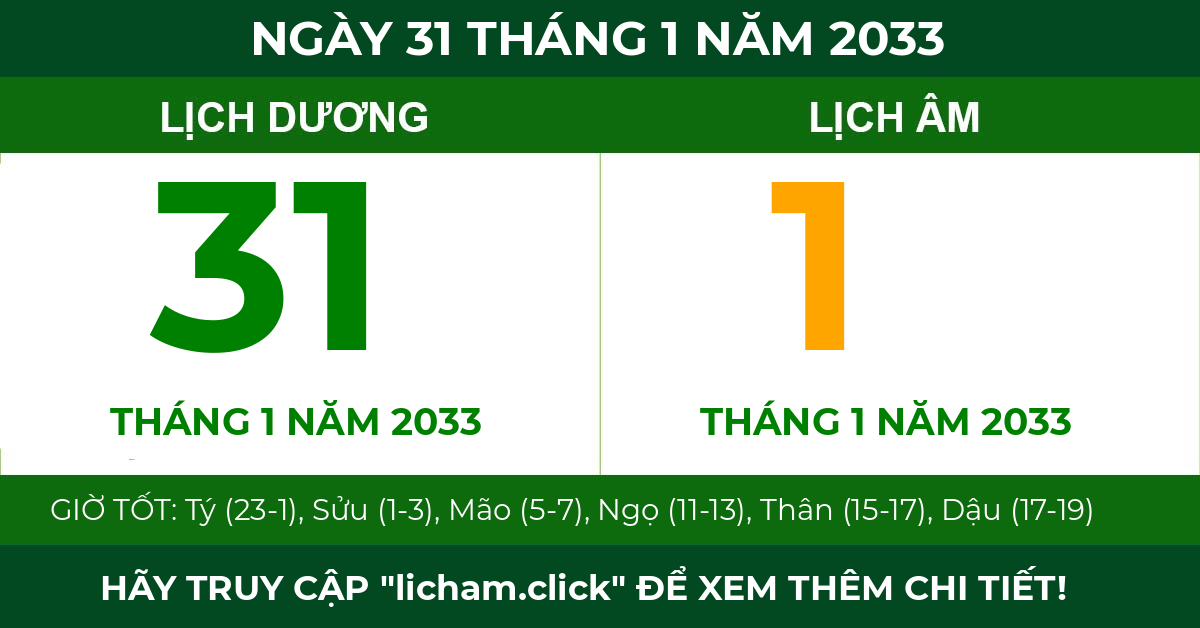 lịch âm ngày 31 tháng 1 năm 2033