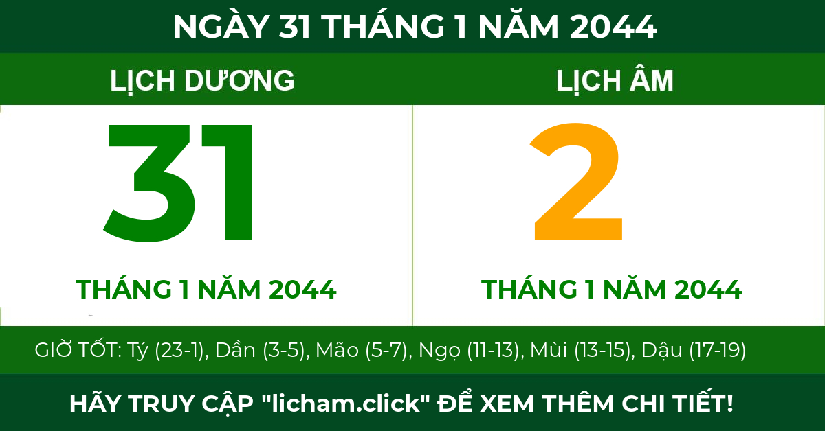 lịch âm ngày 31 tháng 1 năm 2044