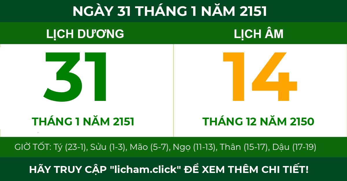 lịch âm ngày 31 tháng 1 năm 2151