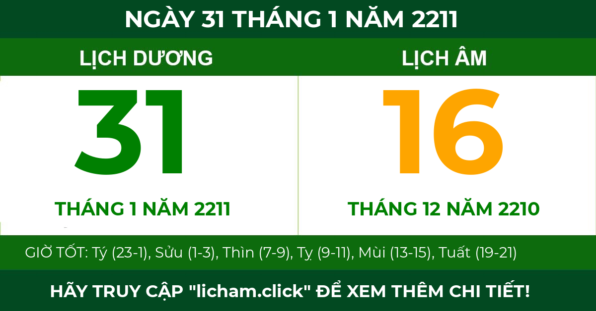 lịch âm ngày 31 tháng 1 năm 2211