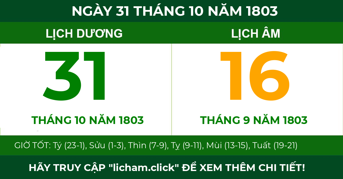 lịch âm ngày 31 tháng 10 năm 1803