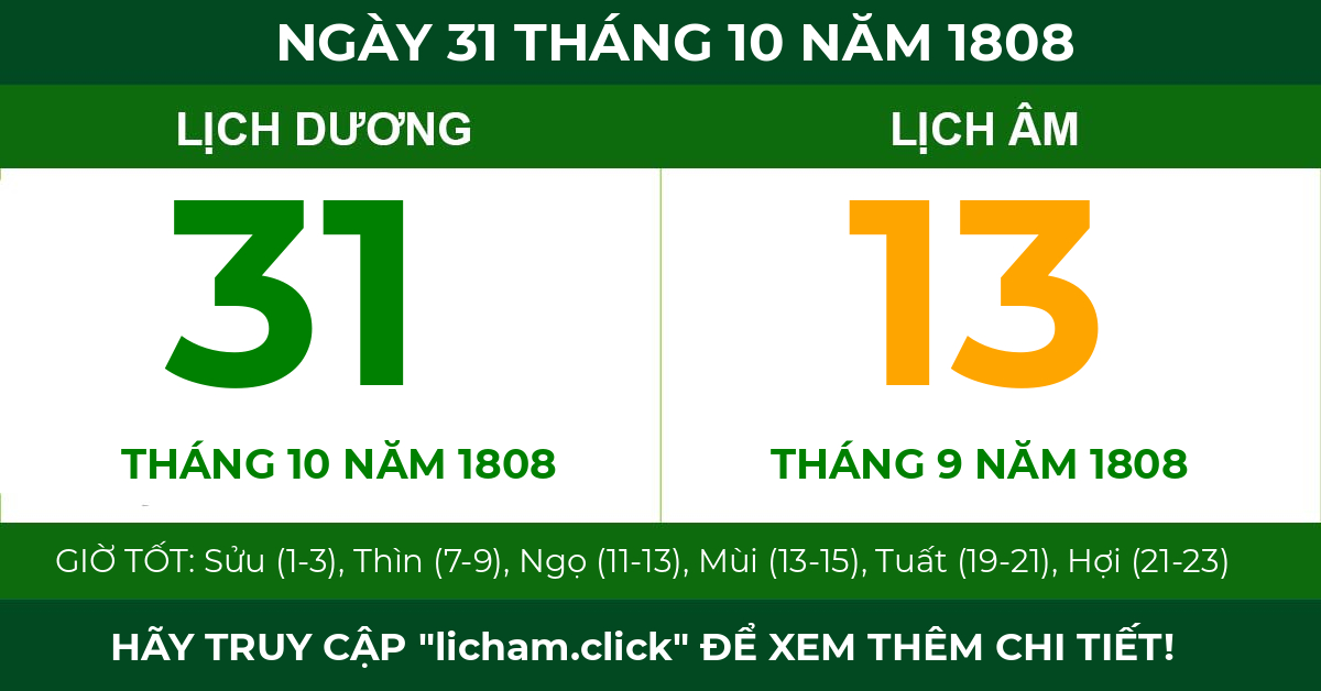lịch âm ngày 31 tháng 10 năm 1808