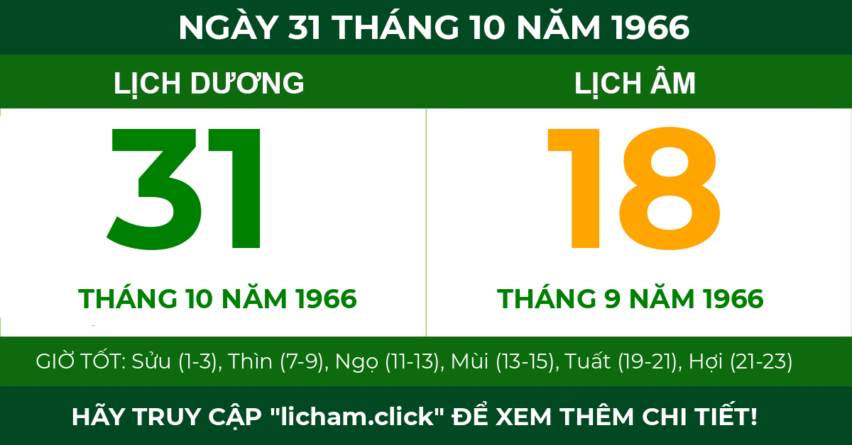 lịch âm ngày 31 tháng 10 năm 1966