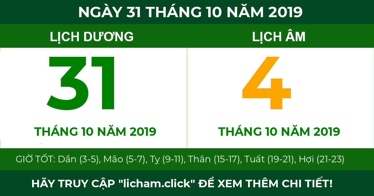 lịch âm ngày 31 tháng 10 năm 2019