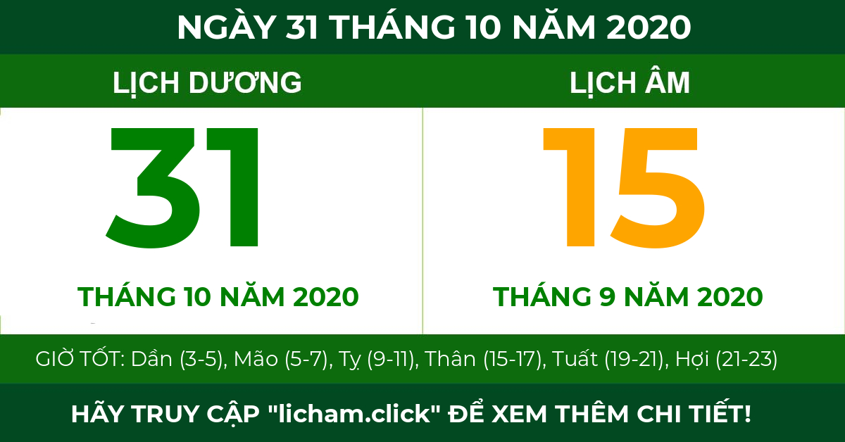 lịch âm ngày 31 tháng 10 năm 2020