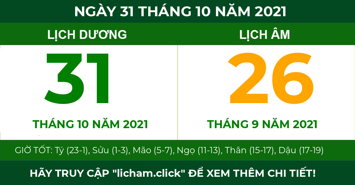 lịch âm ngày 31 tháng 10 năm 2021