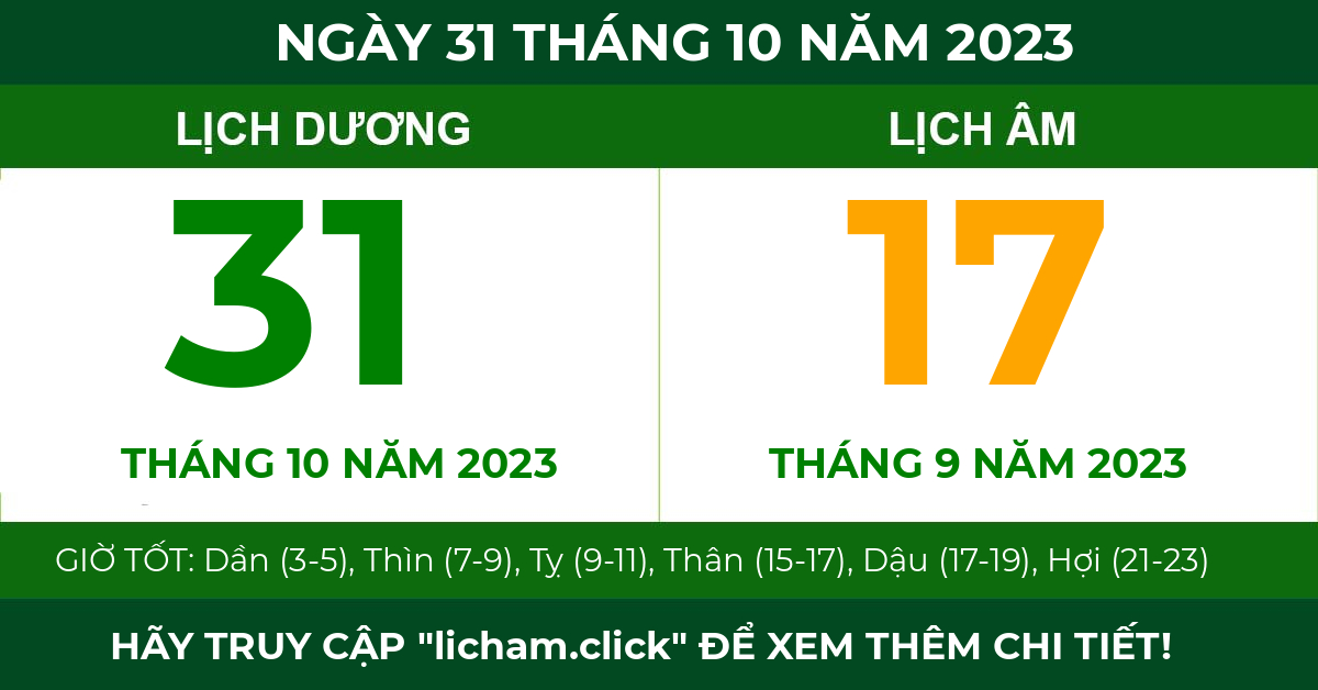 lịch âm ngày 31 tháng 10 năm 2023