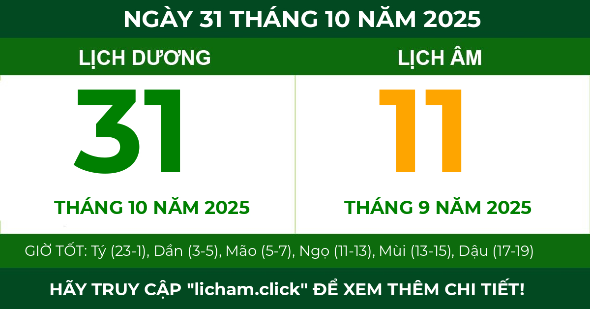 lịch âm ngày 31 tháng 10 năm 2025
