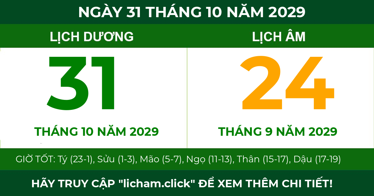 lịch âm ngày 31 tháng 10 năm 2029