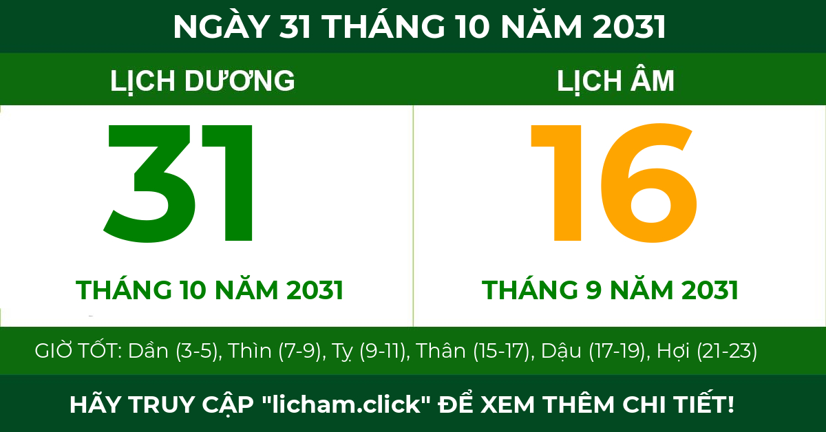 lịch âm ngày 31 tháng 10 năm 2031