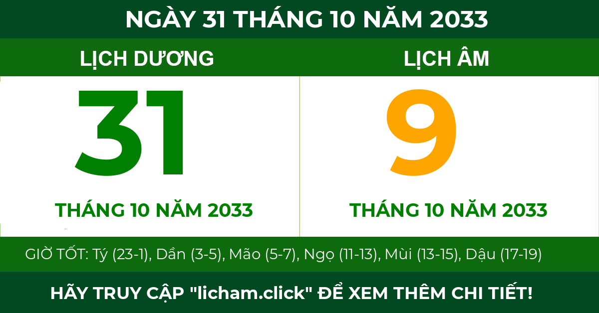 lịch âm ngày 31 tháng 10 năm 2033