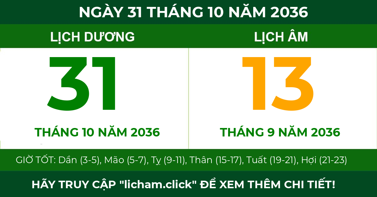 lịch âm ngày 31 tháng 10 năm 2036
