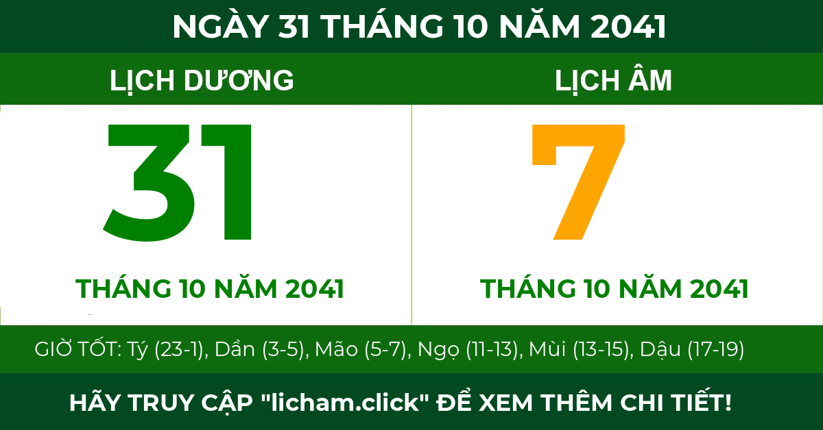 lịch âm ngày 31 tháng 10 năm 2041