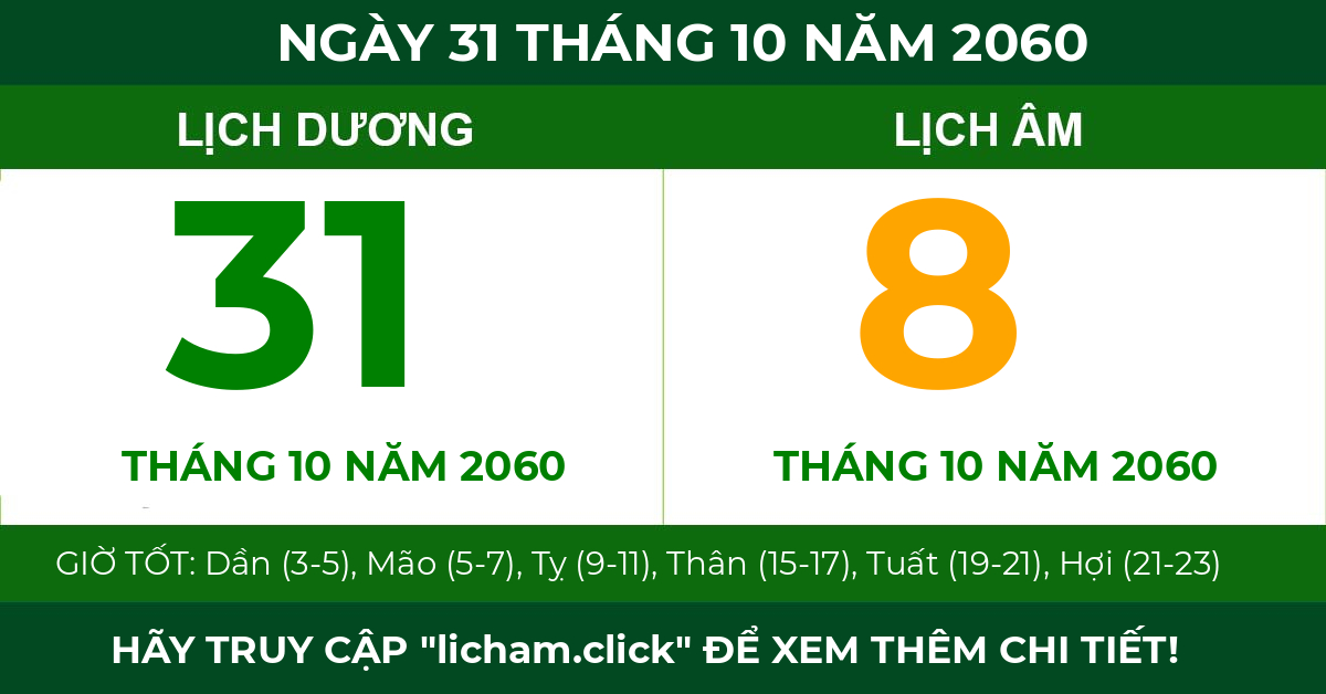 lịch âm ngày 31 tháng 10 năm 2060