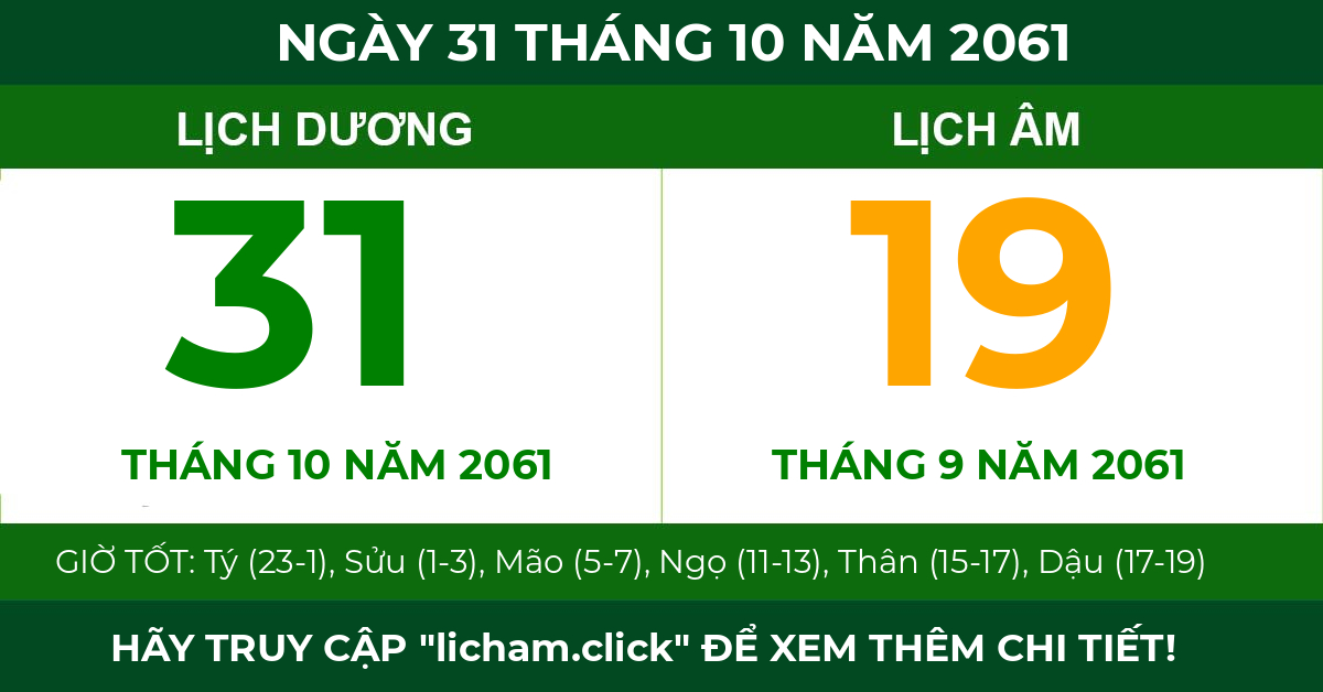 lịch âm ngày 31 tháng 10 năm 2061