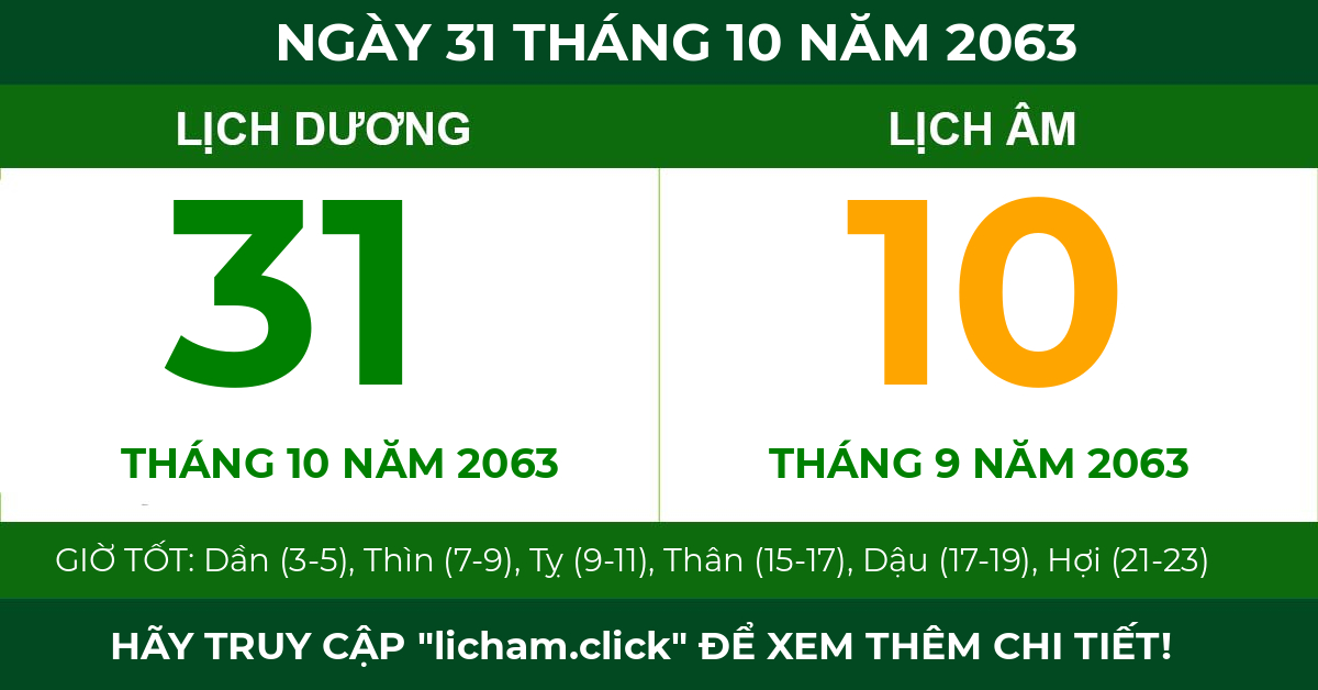 lịch âm ngày 31 tháng 10 năm 2063