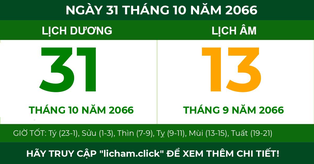 lịch âm ngày 31 tháng 10 năm 2066