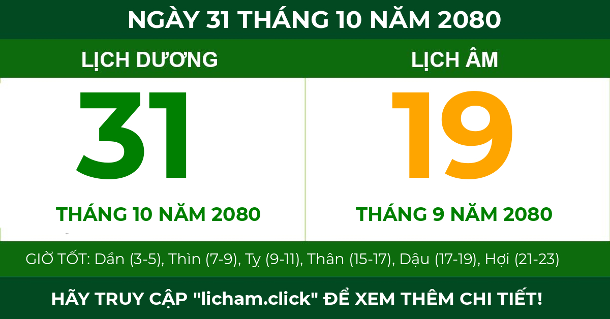 lịch âm ngày 31 tháng 10 năm 2080